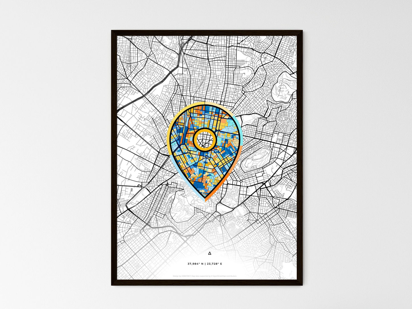 ATHENS GREECE minimal art map with a colorful icon. Where it all began, Couple map gift. Style 1