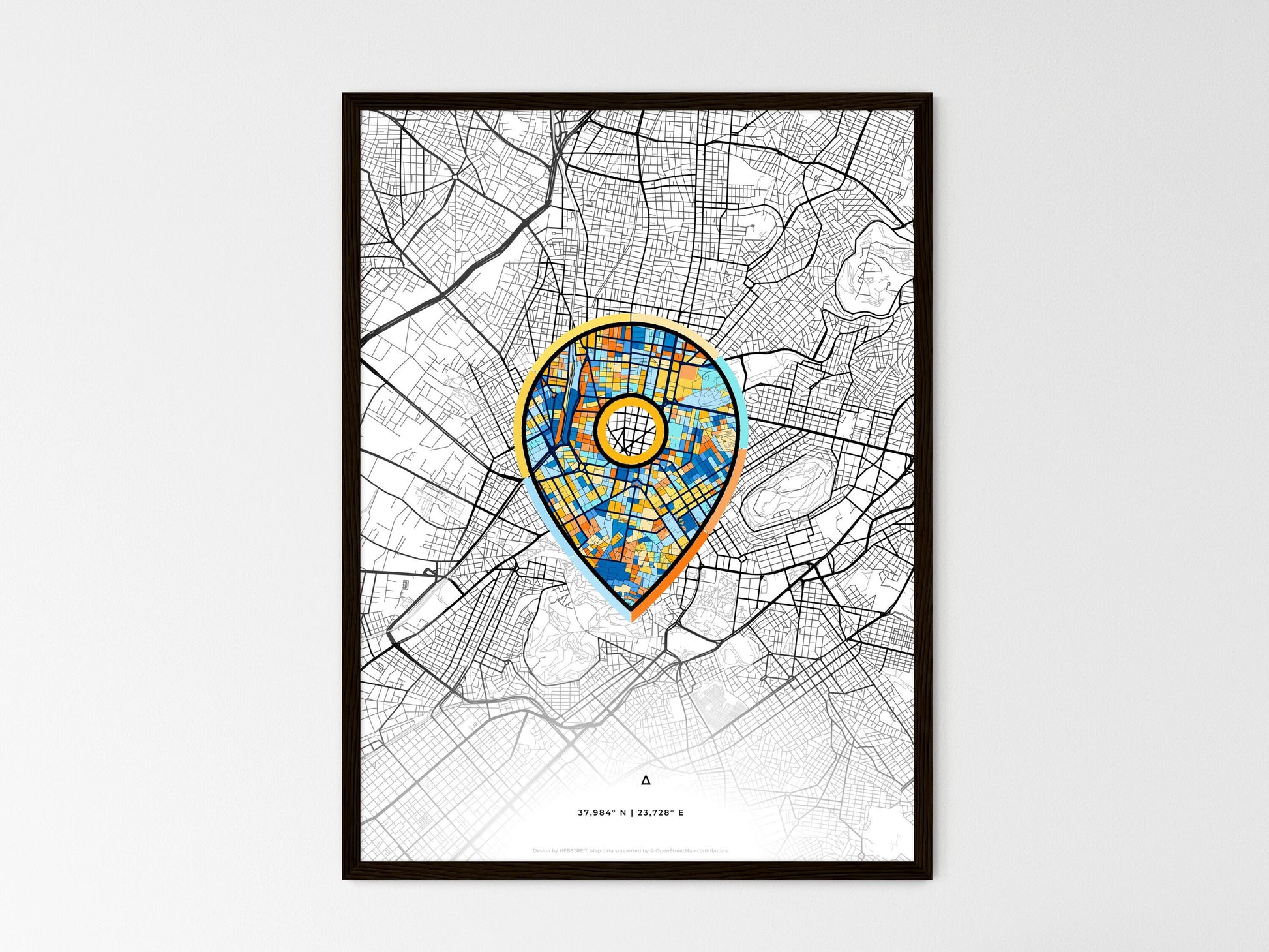 ATHENS GREECE minimal art map with a colorful icon. Where it all began, Couple map gift. Style 1