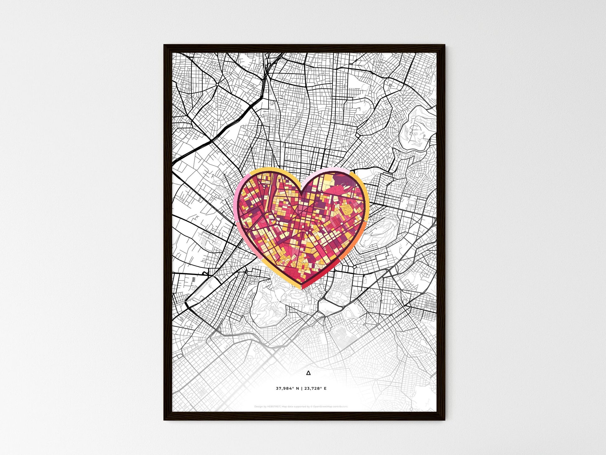 ATHENS GREECE minimal art map with a colorful icon. Where it all began, Couple map gift. Style 2