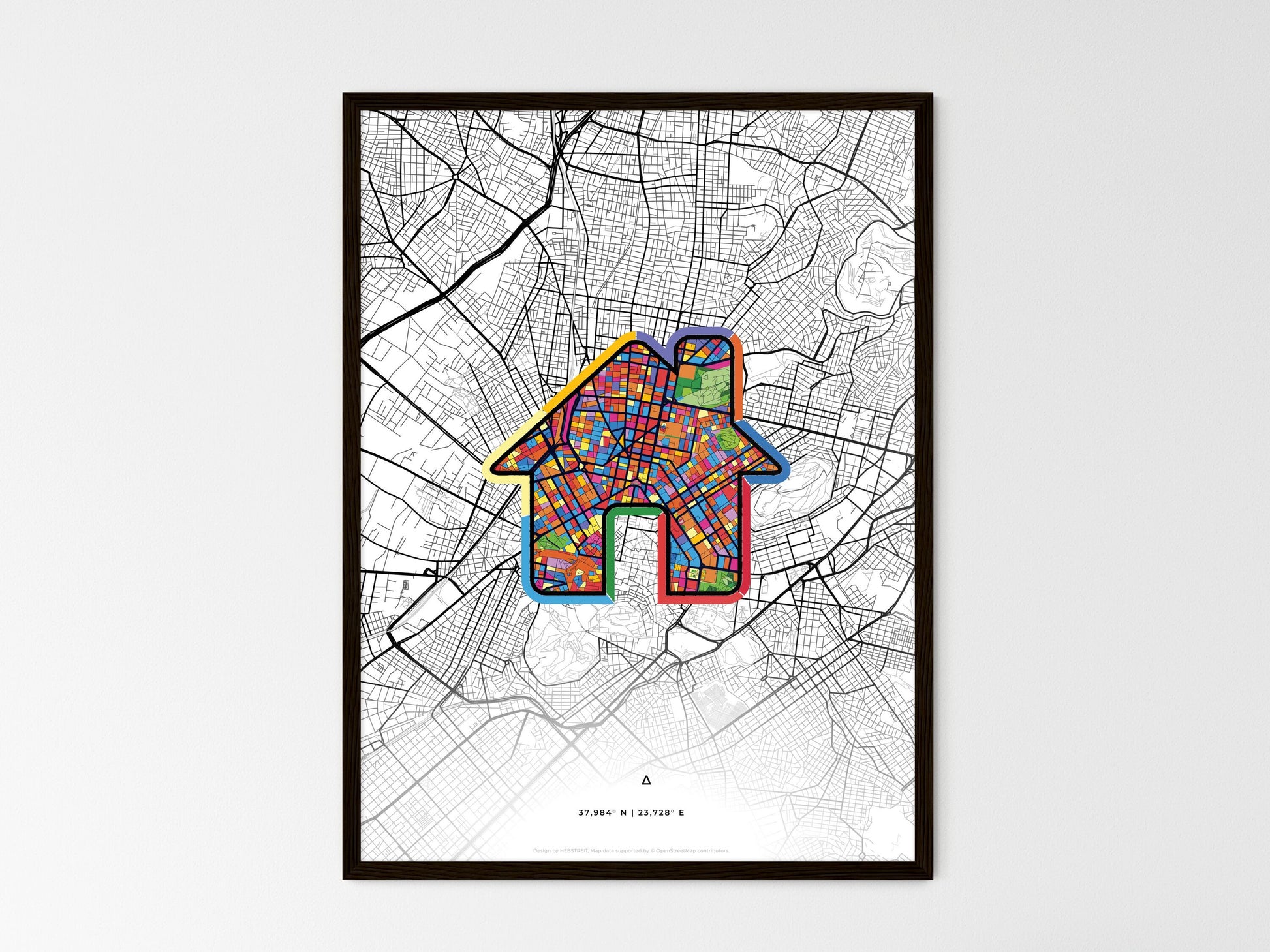 ATHENS GREECE minimal art map with a colorful icon. Where it all began, Couple map gift. Style 3
