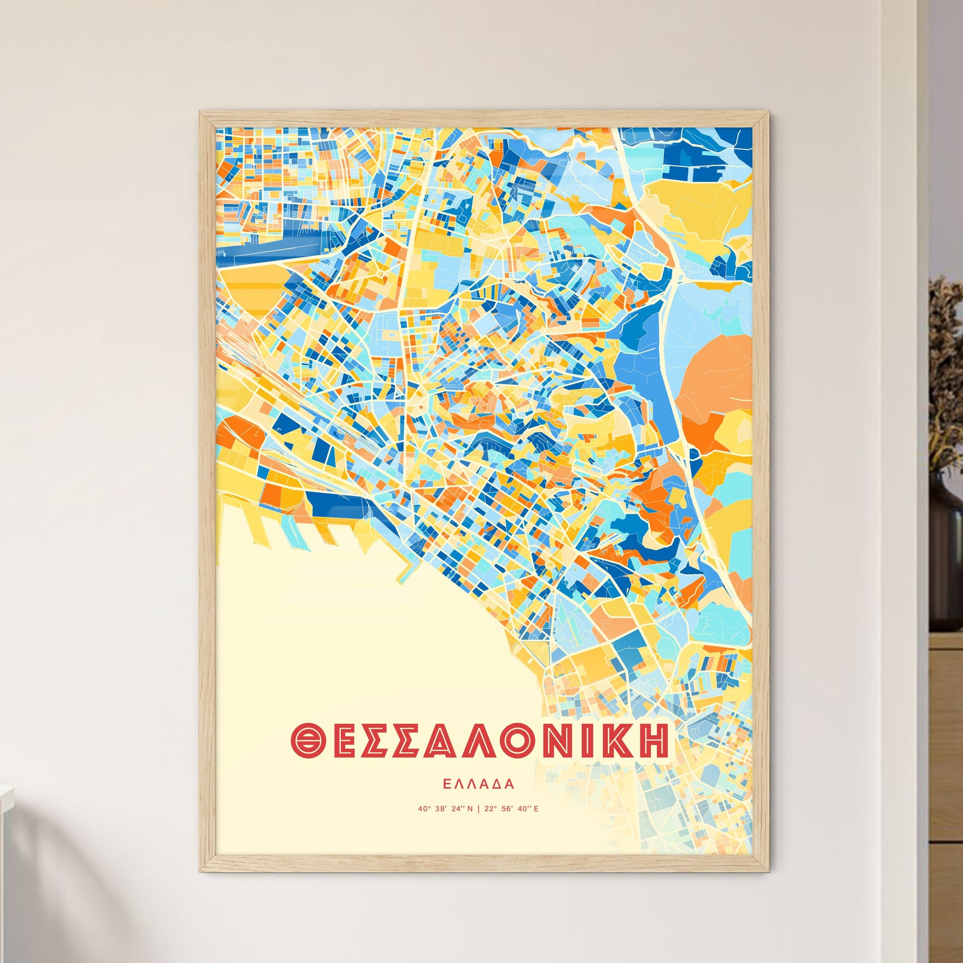 Colorful Thessaloniki Greece Fine Art Map Blue Orange
