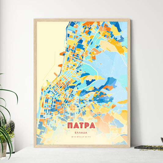 Colorful Patras Greece Fine Art Map Blue Orange