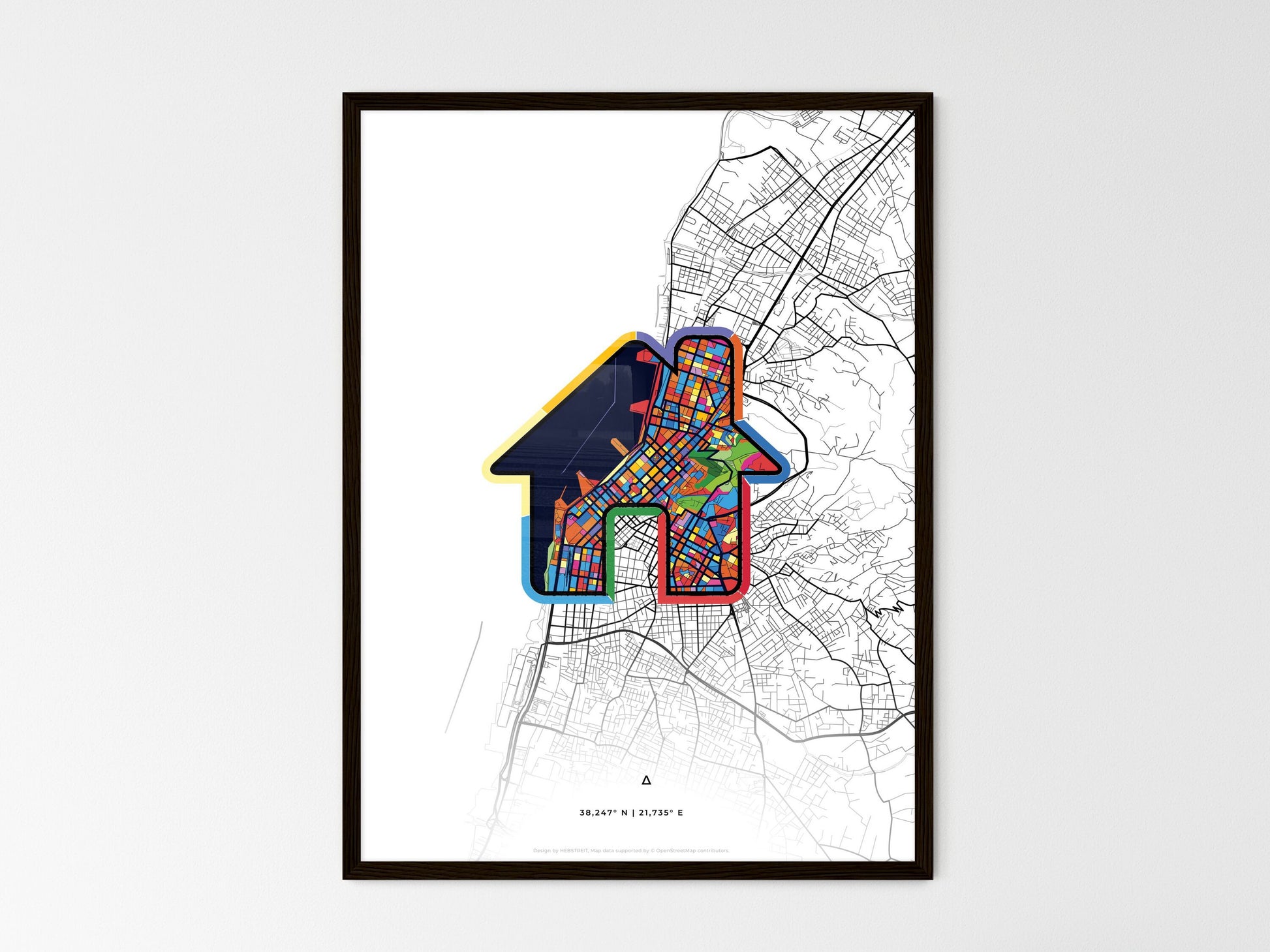 PATRAS GREECE minimal art map with a colorful icon. Where it all began, Couple map gift. Style 3