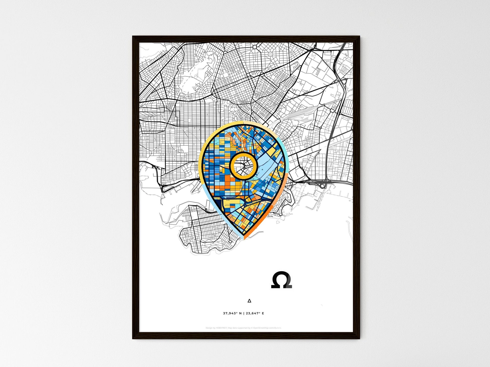 PIRAEUS GREECE minimal art map with a colorful icon. Where it all began, Couple map gift. Style 1