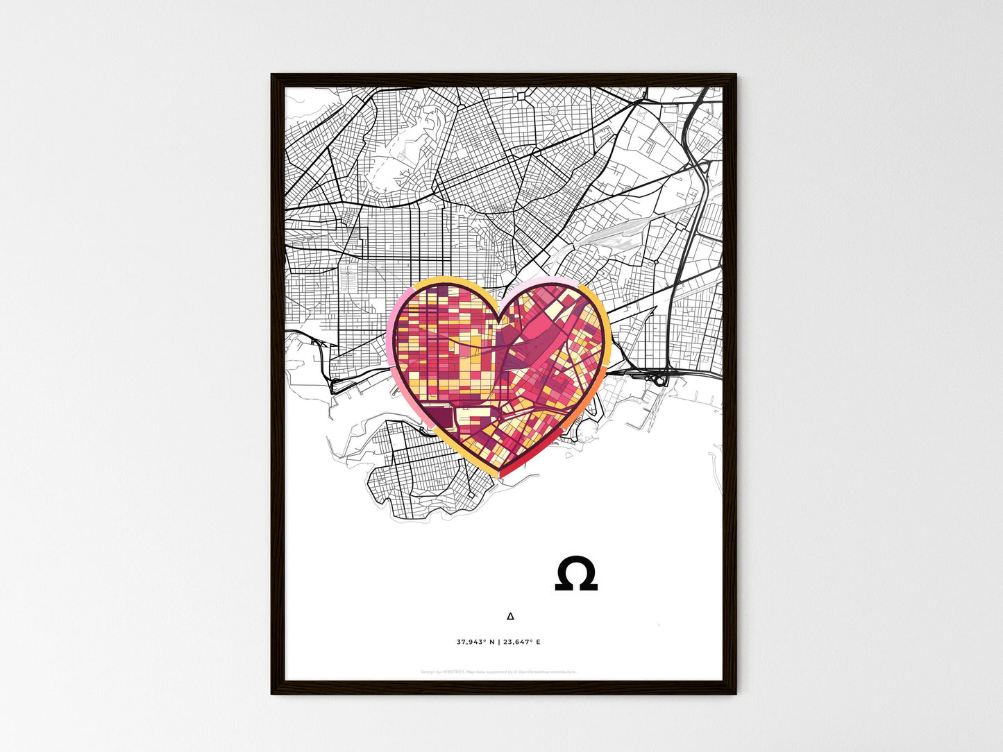 PIRAEUS GREECE minimal art map with a colorful icon. Where it all began, Couple map gift. Style 2