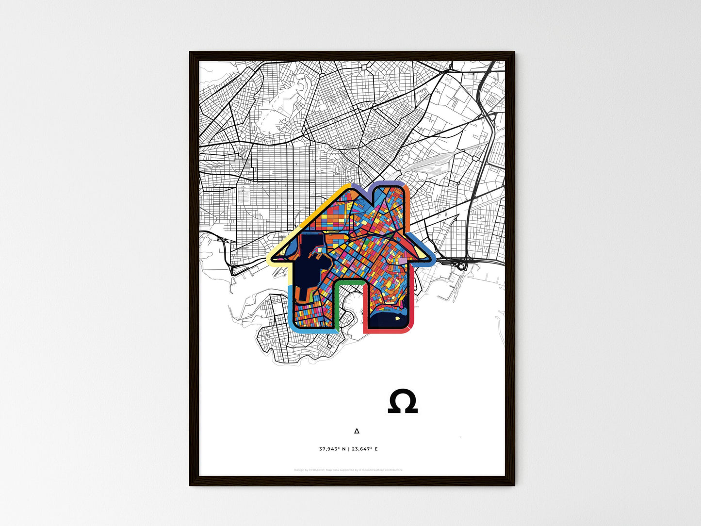 PIRAEUS GREECE minimal art map with a colorful icon. Where it all began, Couple map gift. Style 3