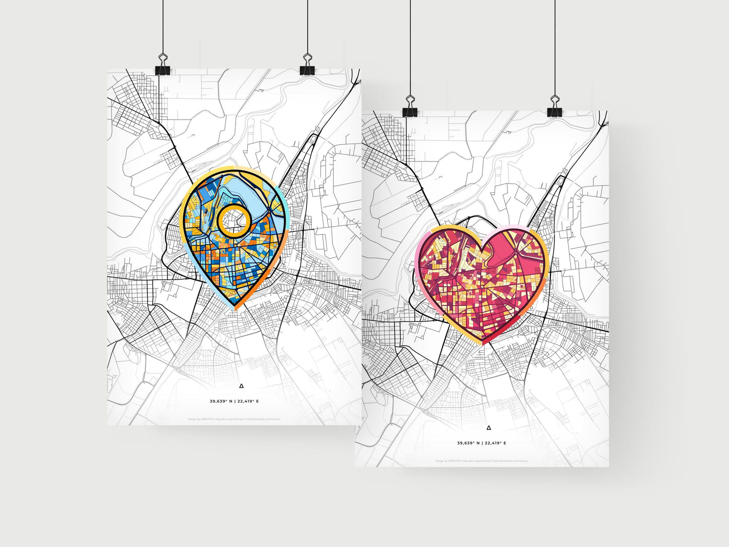 LARISSA GREECE minimal art map with a colorful icon. Where it all began, Couple map gift.