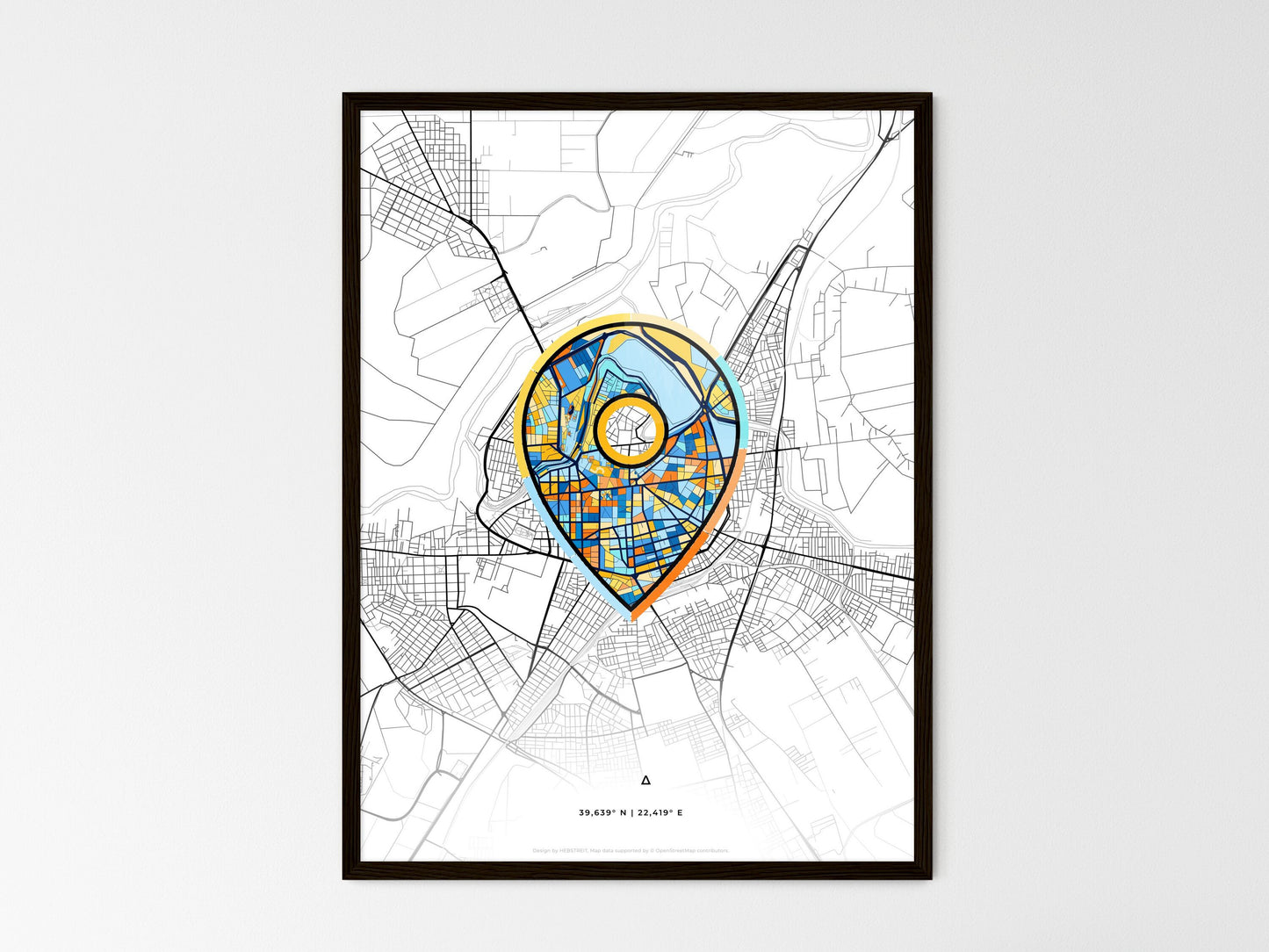 LARISSA GREECE minimal art map with a colorful icon. Where it all began, Couple map gift. Style 1