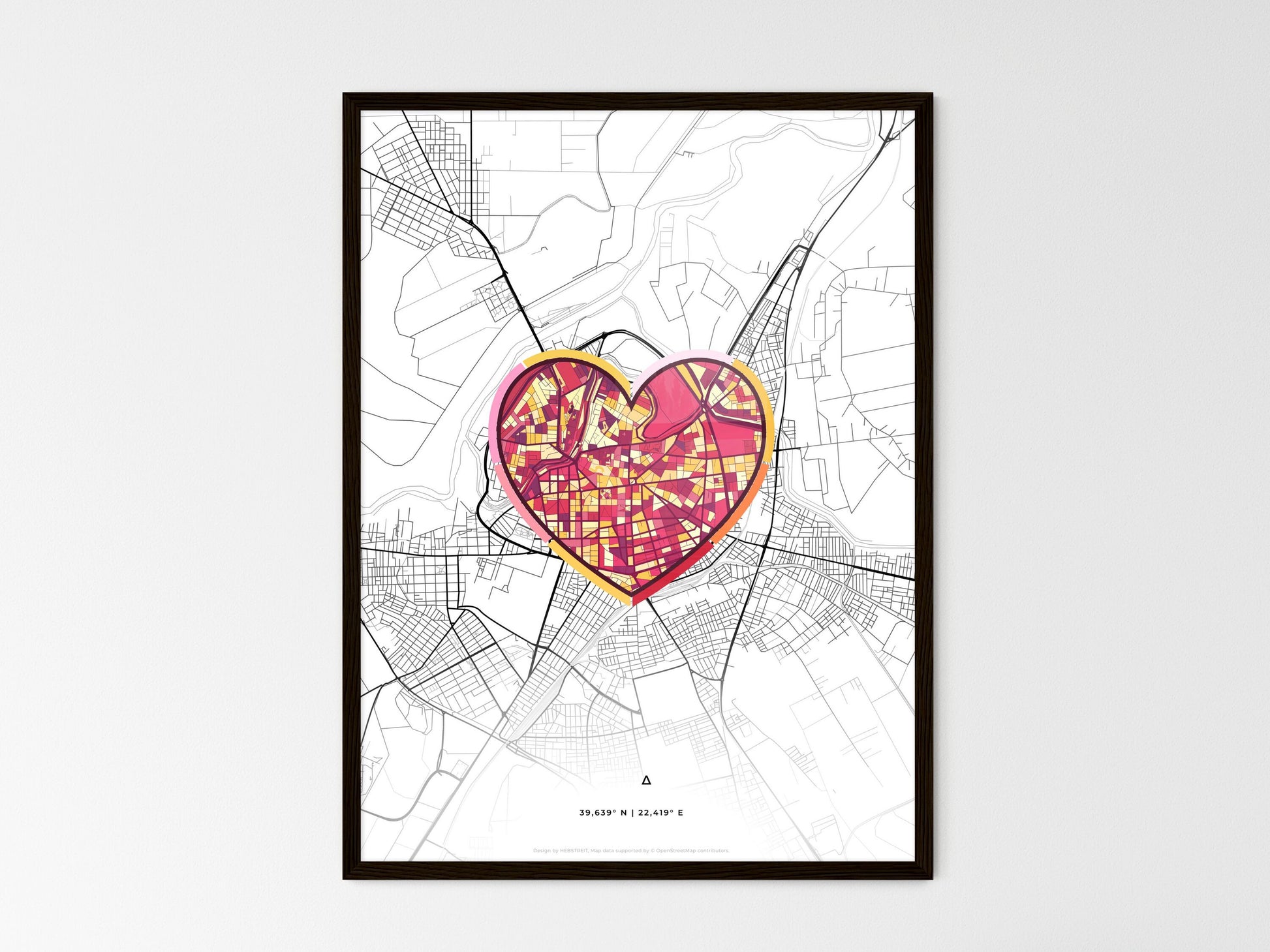 LARISSA GREECE minimal art map with a colorful icon. Where it all began, Couple map gift. Style 2