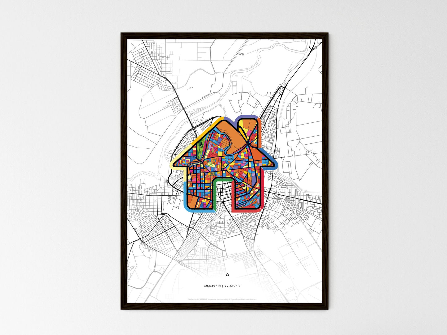 LARISSA GREECE minimal art map with a colorful icon. Where it all began, Couple map gift. Style 3
