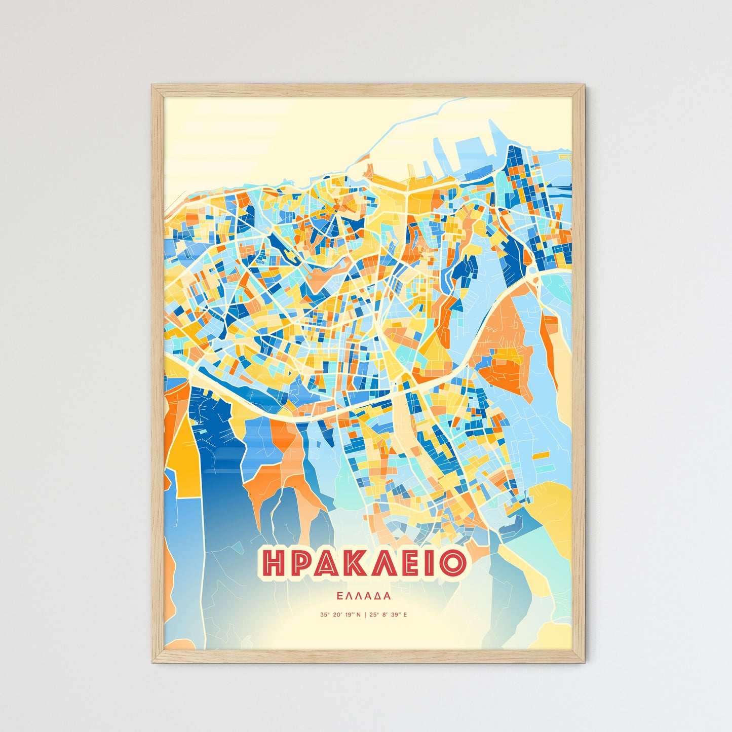 Colorful Heraklion Greece Fine Art Map Blue Orange