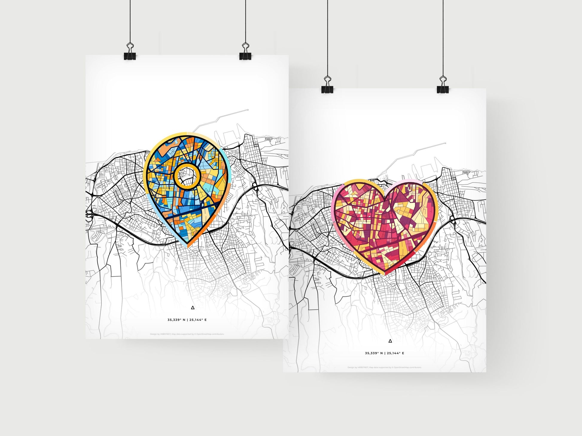 HERAKLION GREECE minimal art map with a colorful icon. Where it all began, Couple map gift.