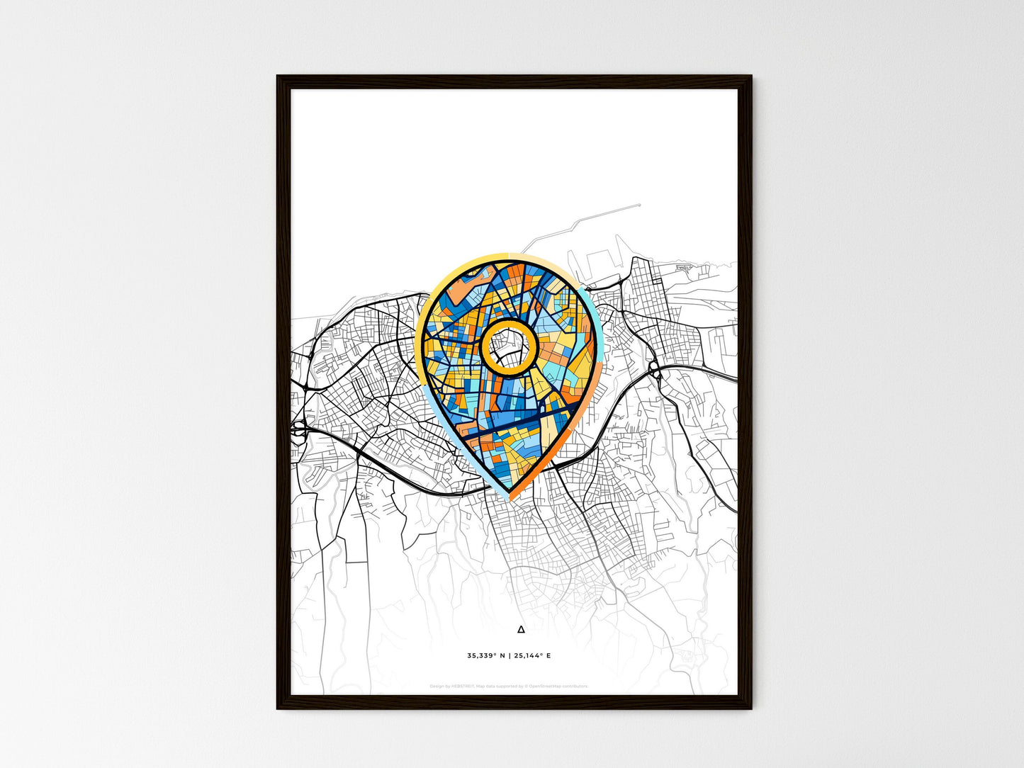 HERAKLION GREECE minimal art map with a colorful icon. Where it all began, Couple map gift. Style 1