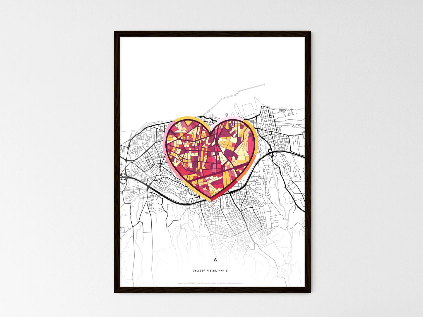 HERAKLION GREECE minimal art map with a colorful icon. Where it all began, Couple map gift. Style 2