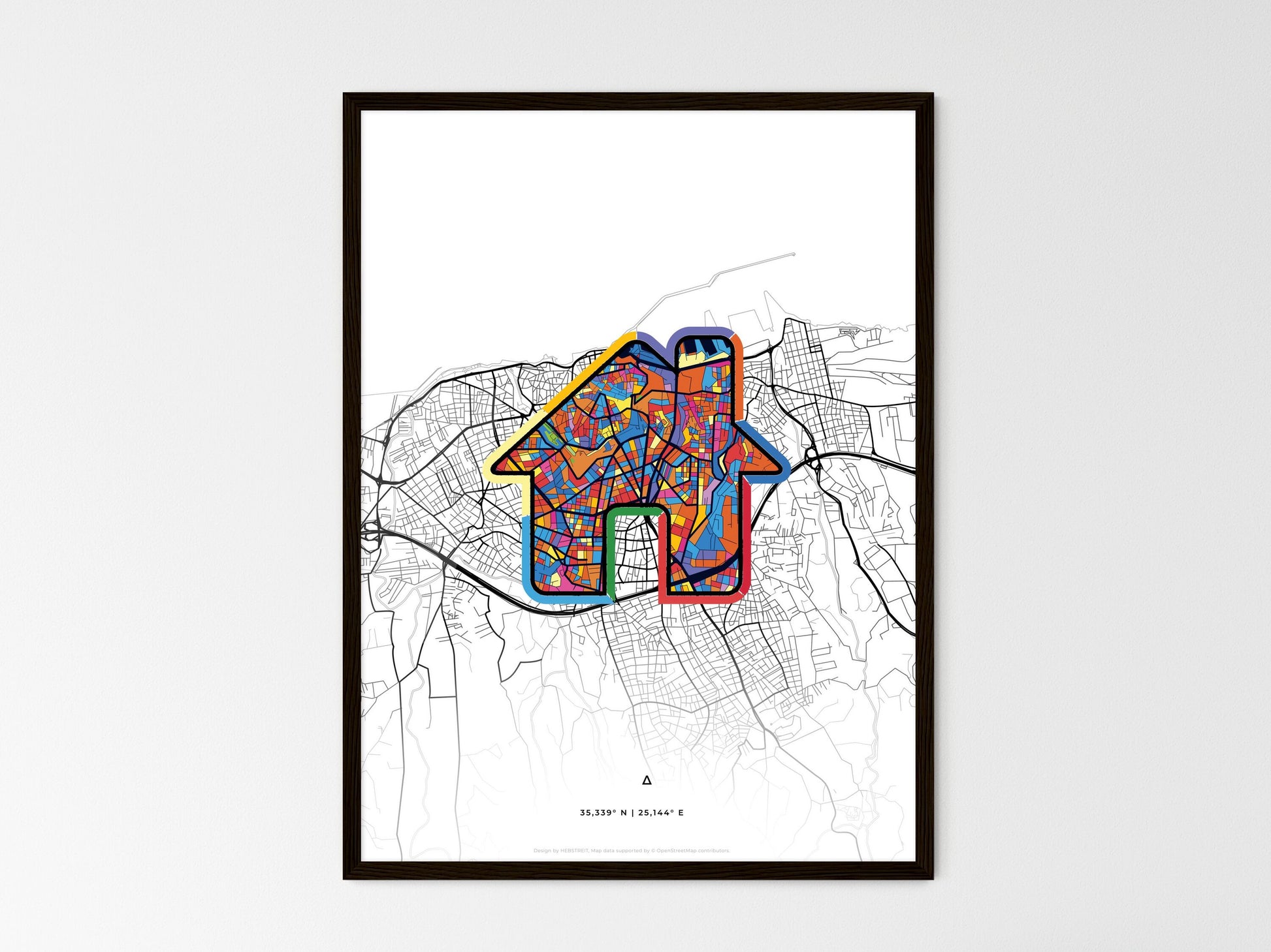 HERAKLION GREECE minimal art map with a colorful icon. Where it all began, Couple map gift. Style 3