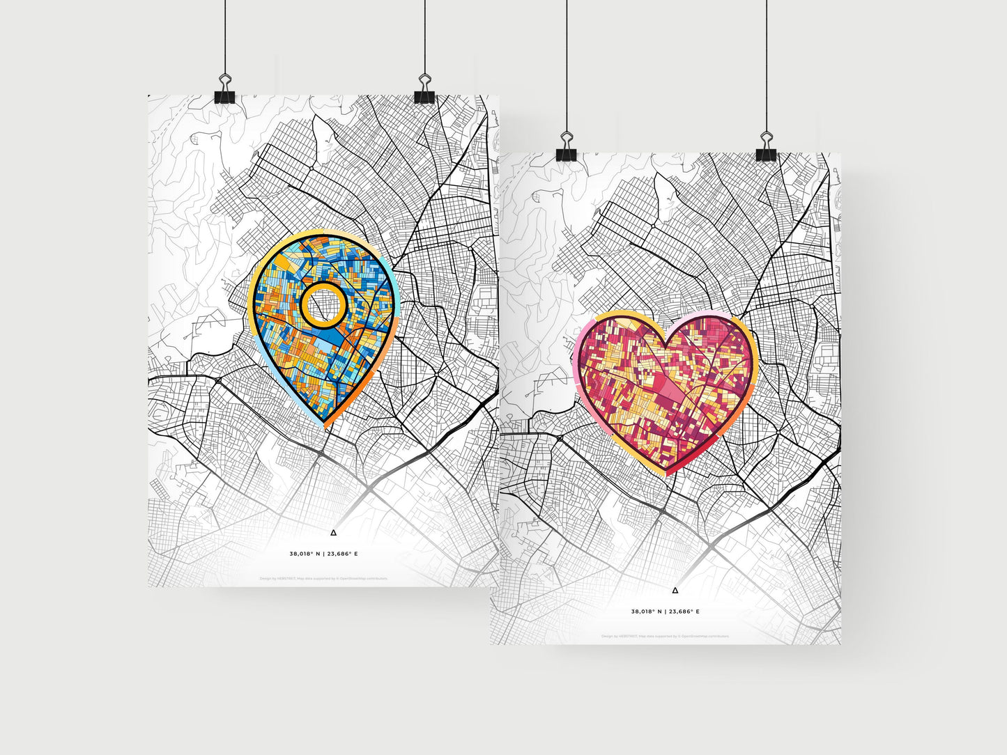 PERISTERI GREECE minimal art map with a colorful icon. Where it all began, Couple map gift.