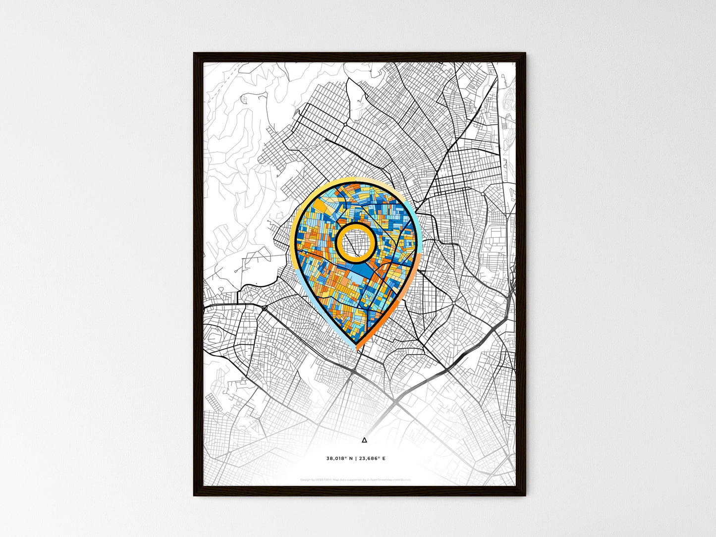 PERISTERI GREECE minimal art map with a colorful icon. Where it all began, Couple map gift. Style 1