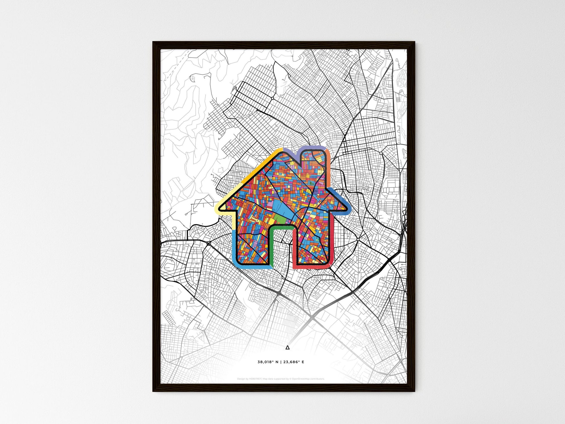 PERISTERI GREECE minimal art map with a colorful icon. Where it all began, Couple map gift. Style 3