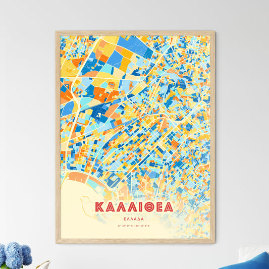 Colorful Kallithea Greece Fine Art Map Blue Orange