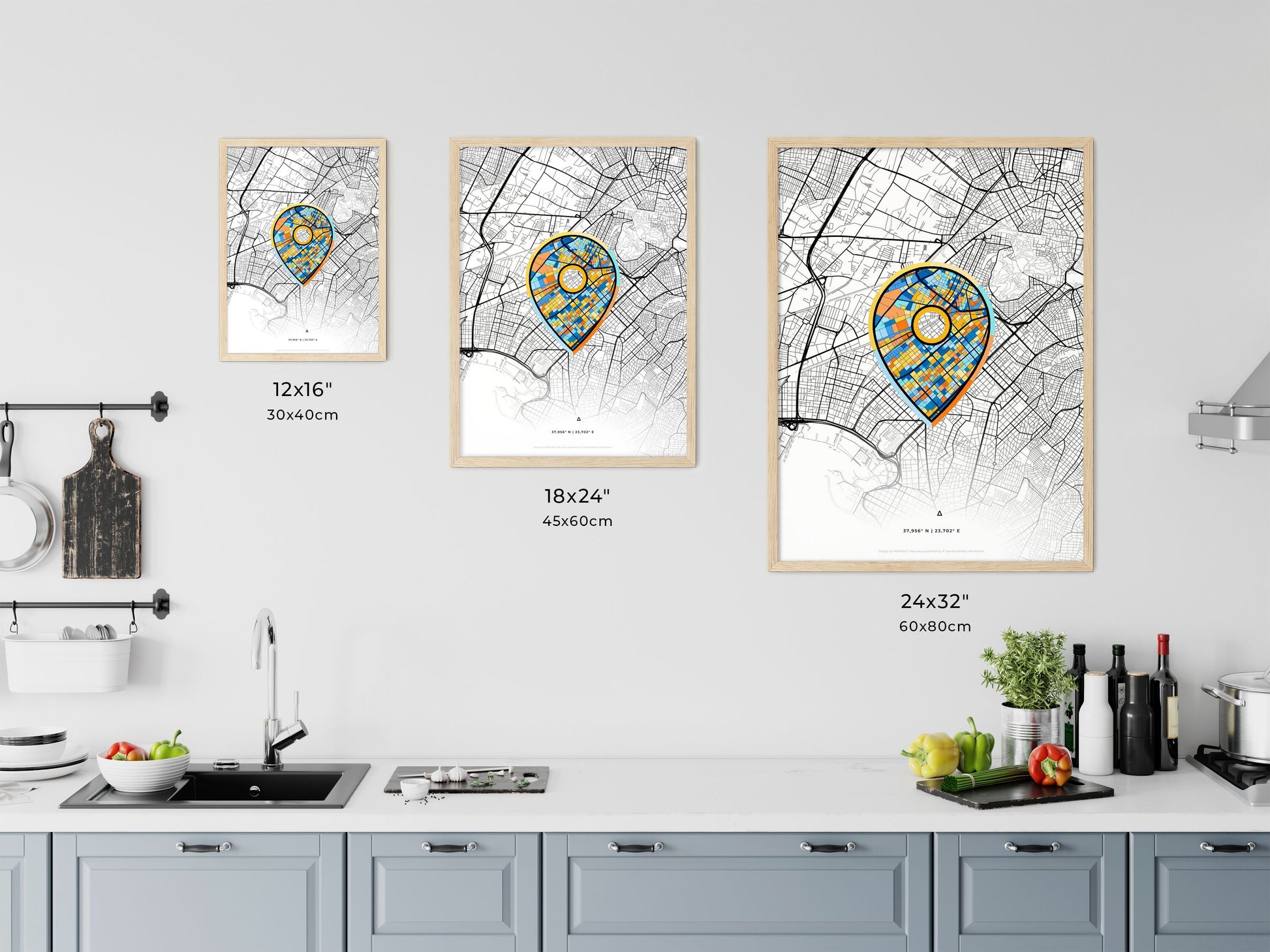 KALLITHEA GREECE minimal art map with a colorful icon. Where it all began, Couple map gift.