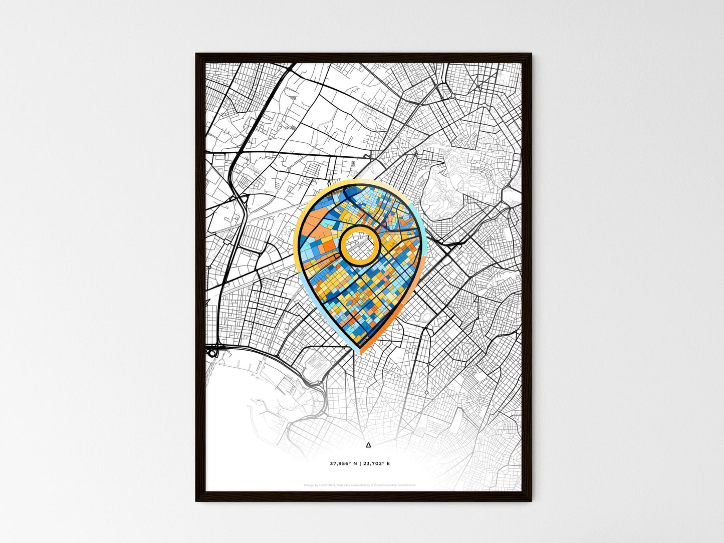KALLITHEA GREECE minimal art map with a colorful icon. Where it all began, Couple map gift. Style 1