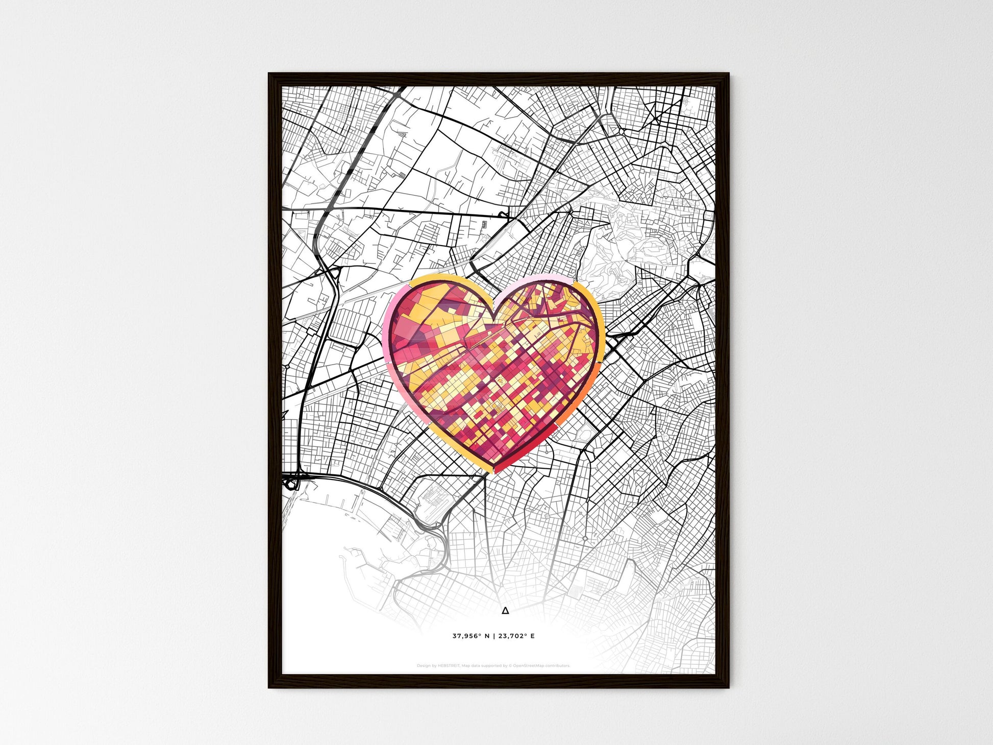 KALLITHEA GREECE minimal art map with a colorful icon. Where it all began, Couple map gift. Style 2