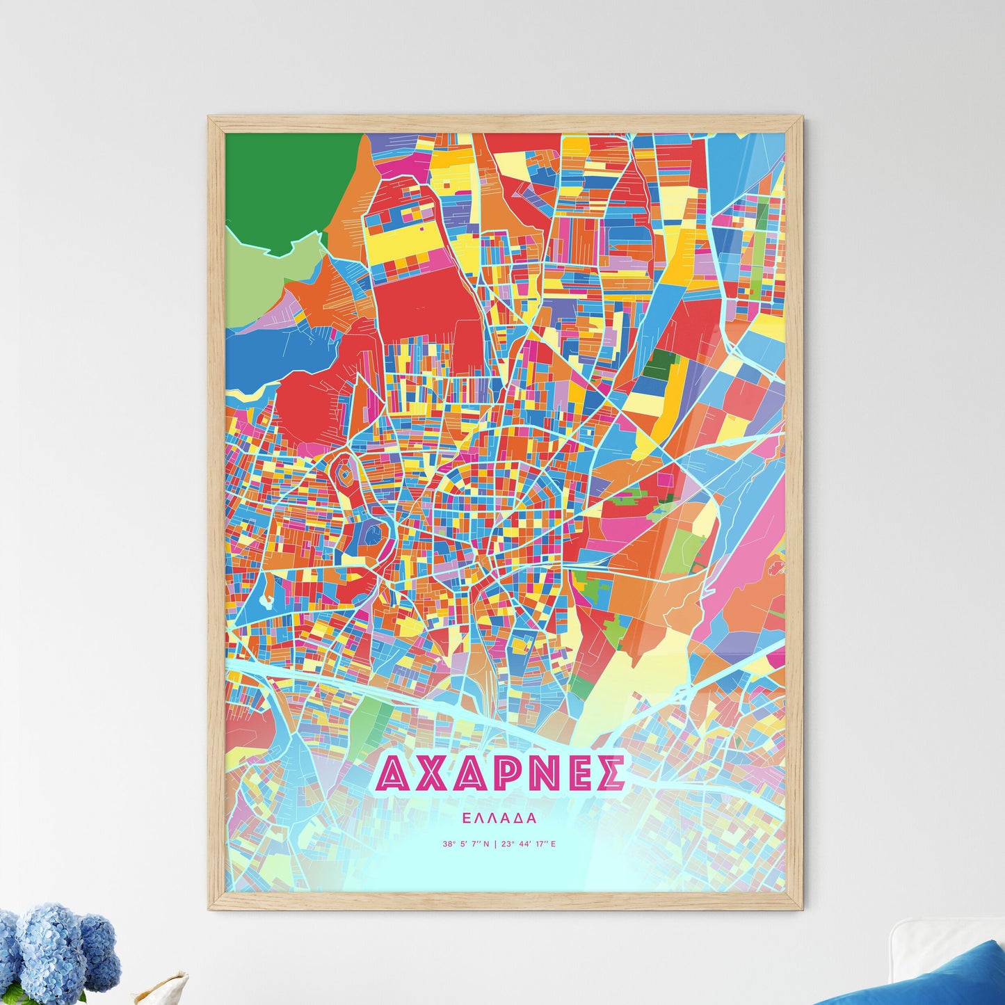 Colorful ACHARNES GREECE Fine Art Map Crazy Colors
