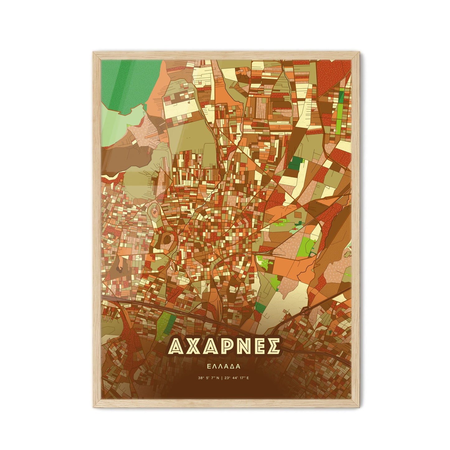 Colorful ACHARNES GREECE Fine Art Map Farmhouse