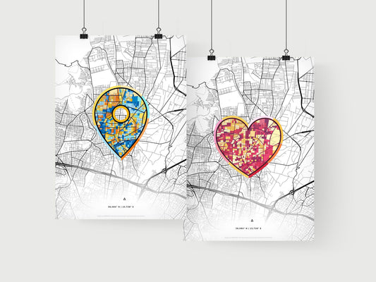 ACHARNES GREECE minimal art map with a colorful icon. Where it all began, Couple map gift.