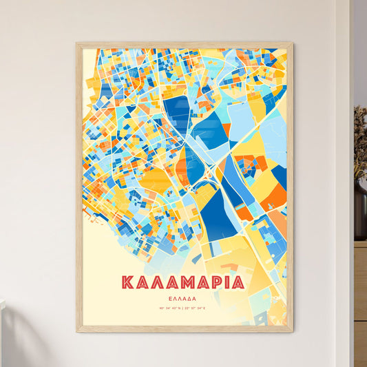 Colorful KALAMARIA GREECE Fine Art Map Blue Orange