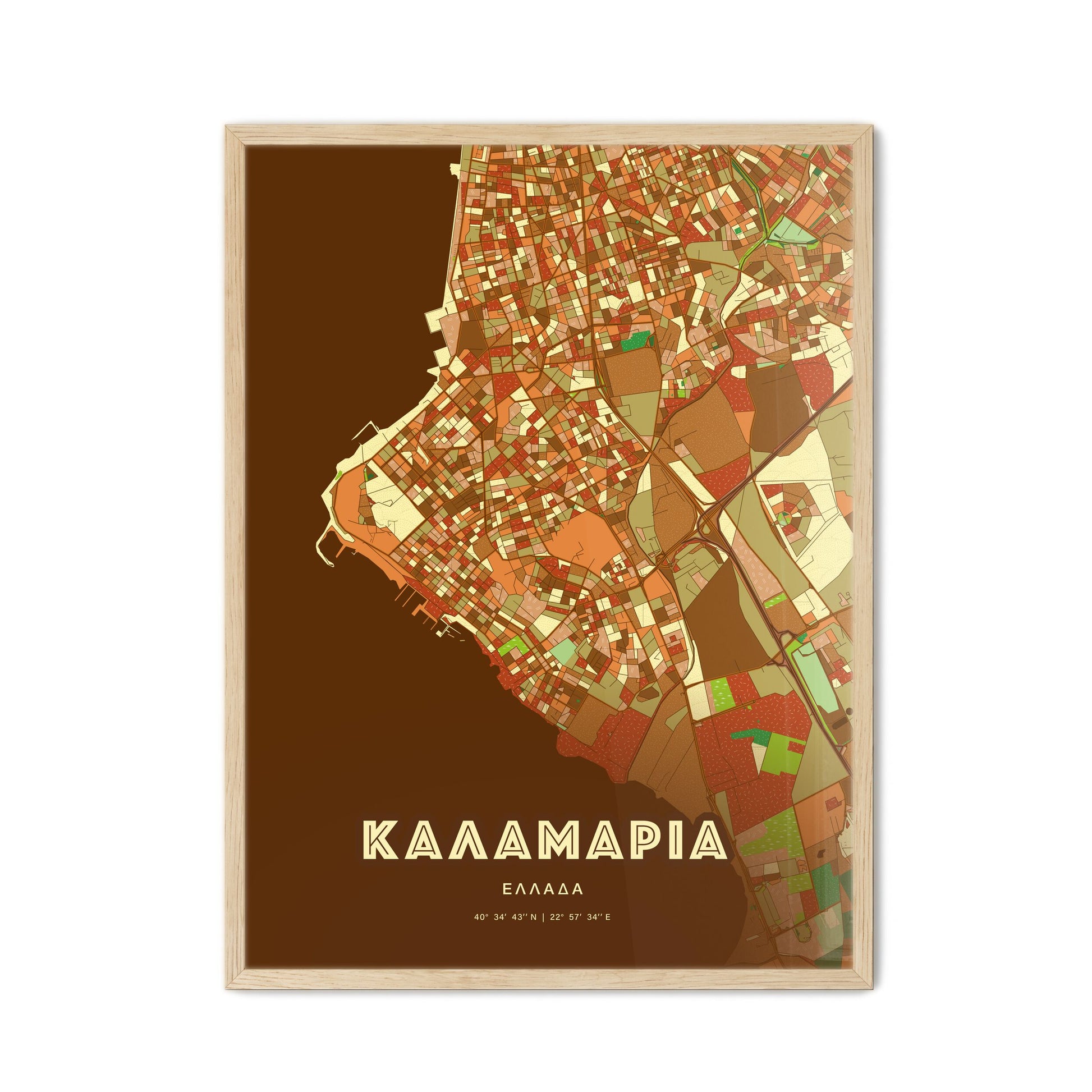 Colorful KALAMARIA GREECE Fine Art Map Farmhouse