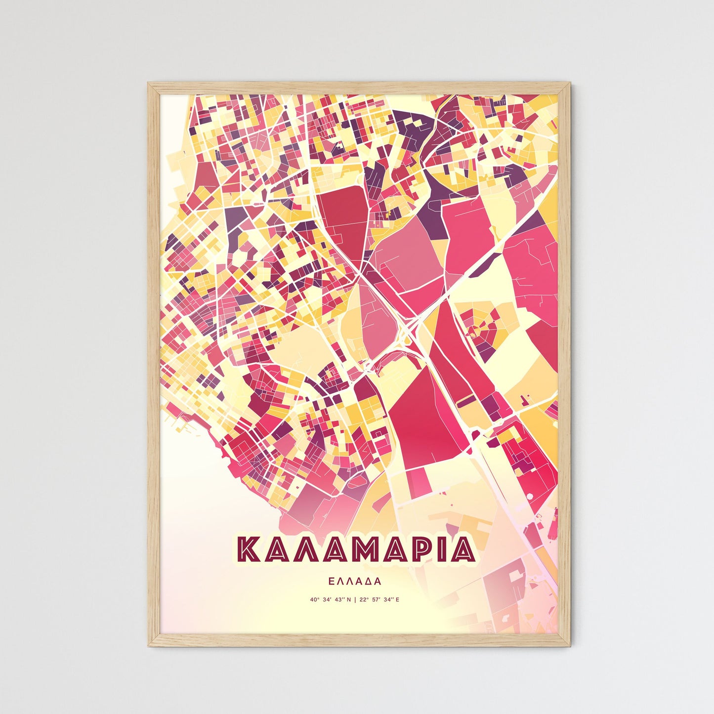 Colorful KALAMARIA GREECE Fine Art Map Hot Red