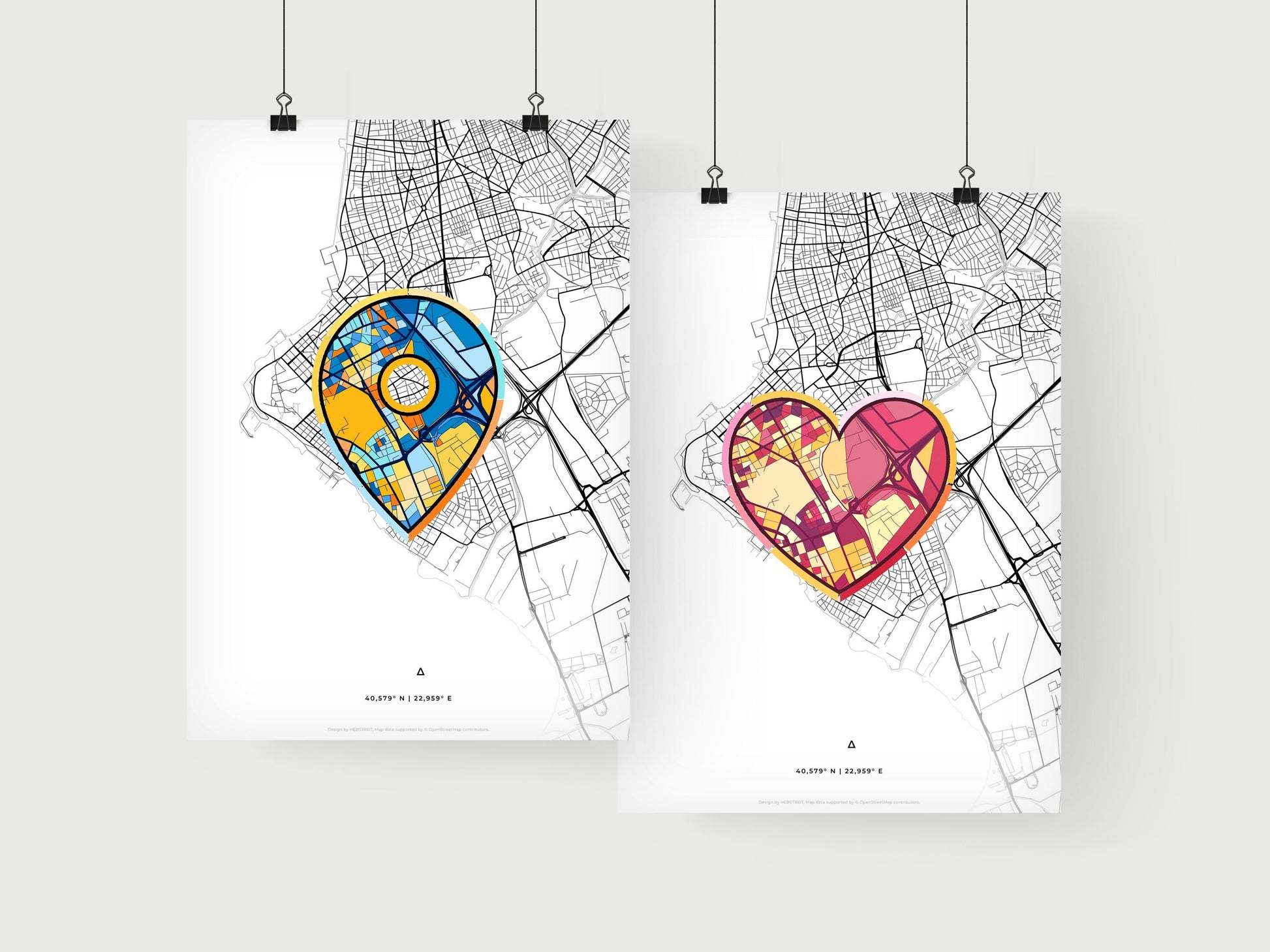 KALAMARIA GREECE minimal art map with a colorful icon. Where it all began, Couple map gift.