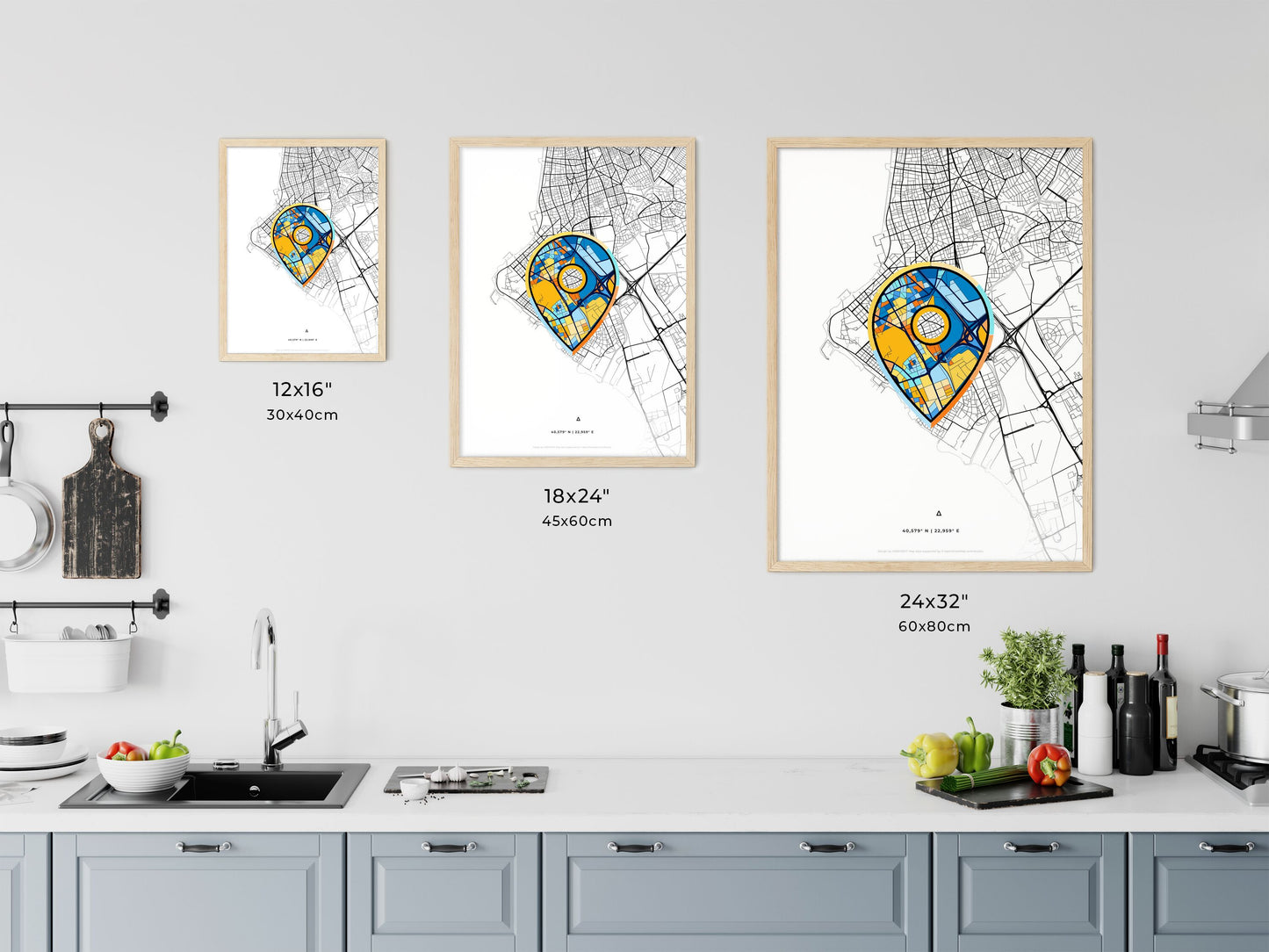 KALAMARIA GREECE minimal art map with a colorful icon. Where it all began, Couple map gift.
