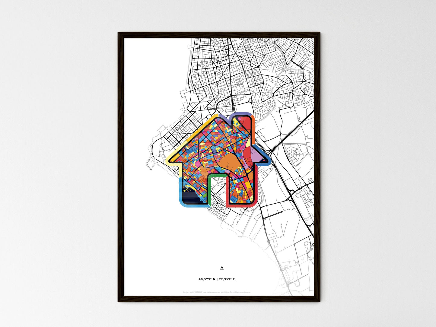 KALAMARIA GREECE minimal art map with a colorful icon. Where it all began, Couple map gift. Style 3