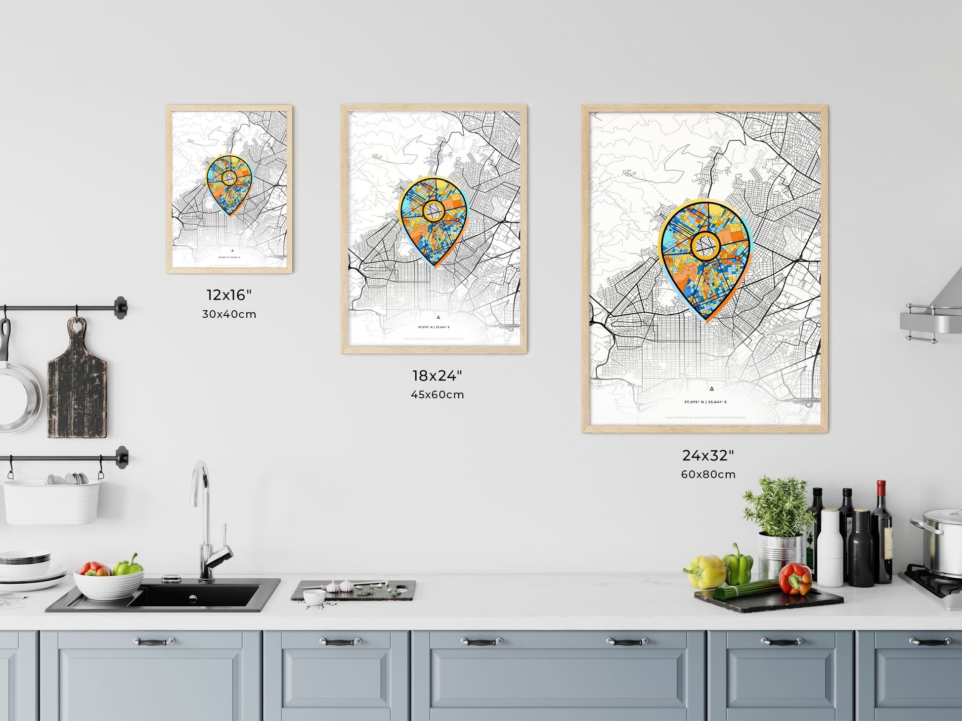 NIKAIA GREECE minimal art map with a colorful icon. Where it all began, Couple map gift.