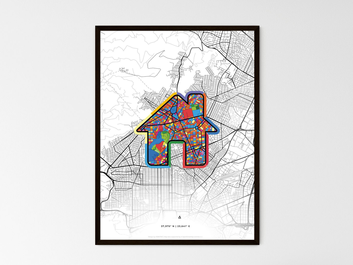 NIKAIA GREECE minimal art map with a colorful icon. Where it all began, Couple map gift. Style 3