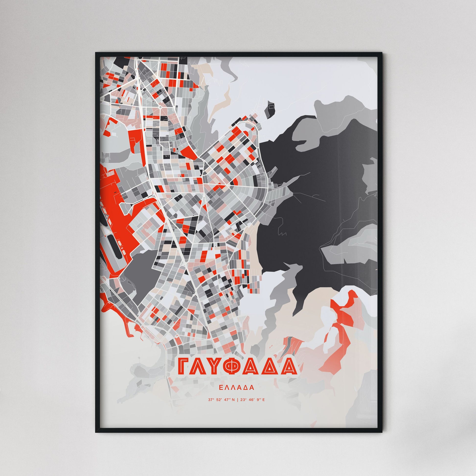 Colorful GLYFADA GREECE Fine Art Map Modern