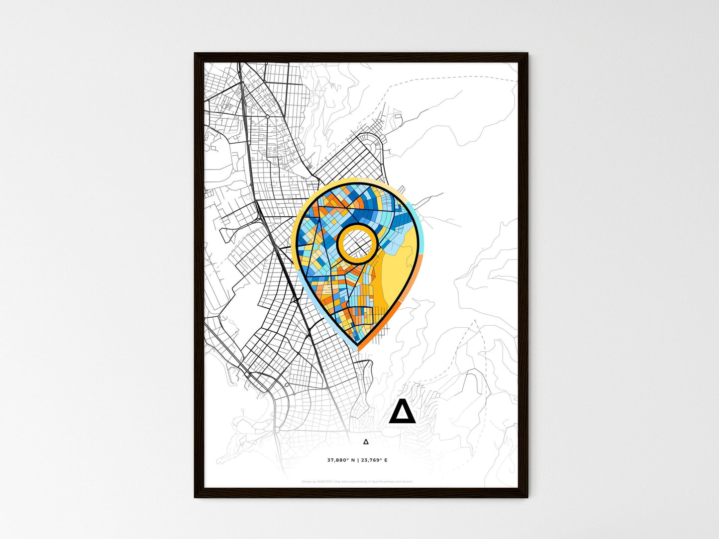 GLYFADA GREECE minimal art map with a colorful icon. Where it all began, Couple map gift. Style 1