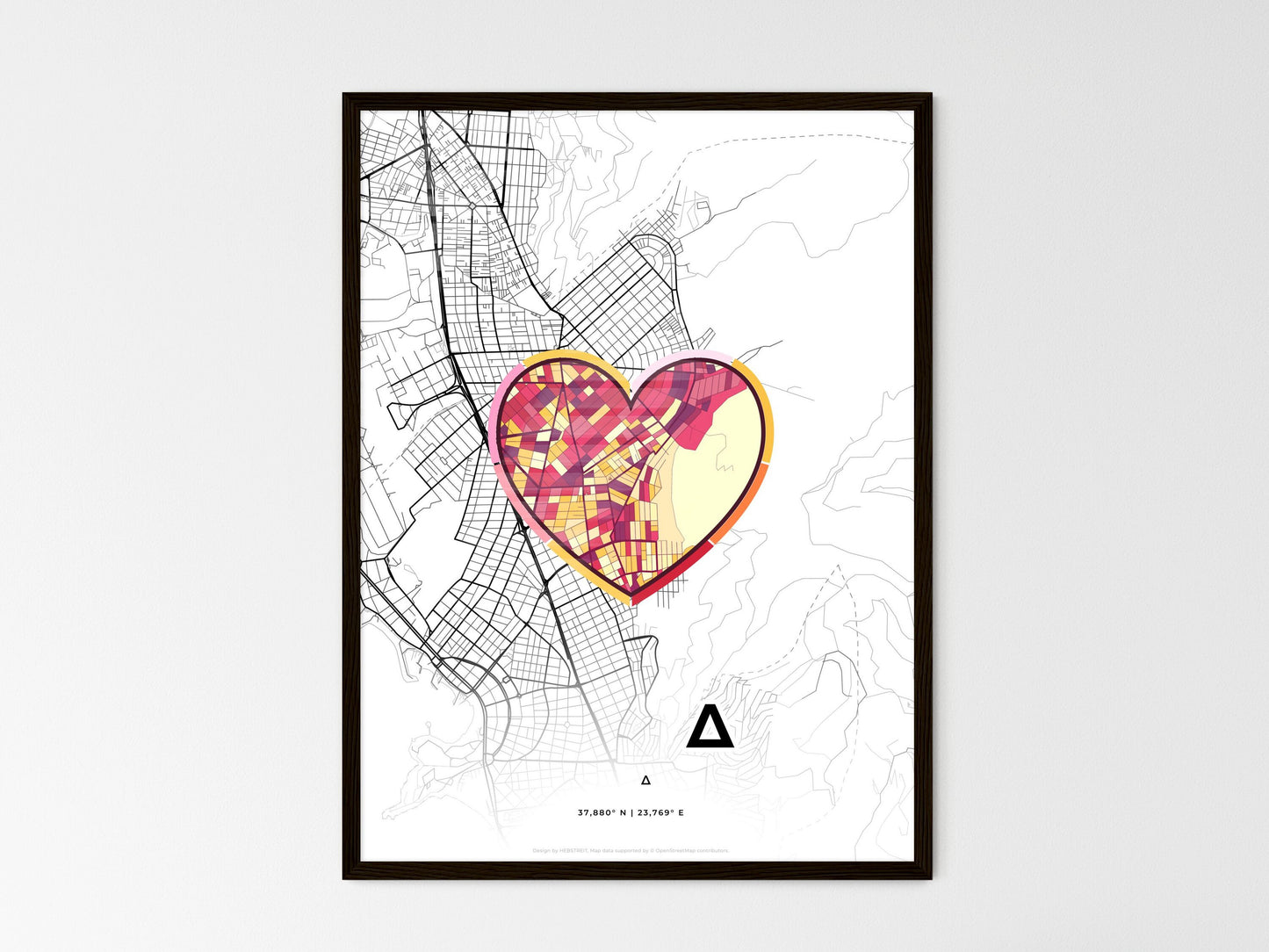 GLYFADA GREECE minimal art map with a colorful icon. Where it all began, Couple map gift. Style 2
