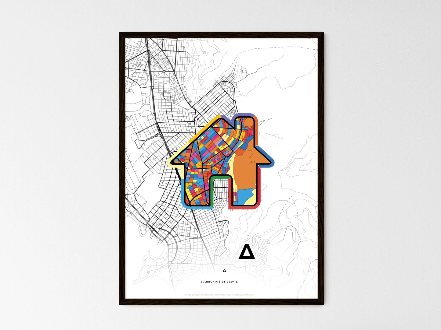 GLYFADA GREECE minimal art map with a colorful icon. Where it all began, Couple map gift. Style 3