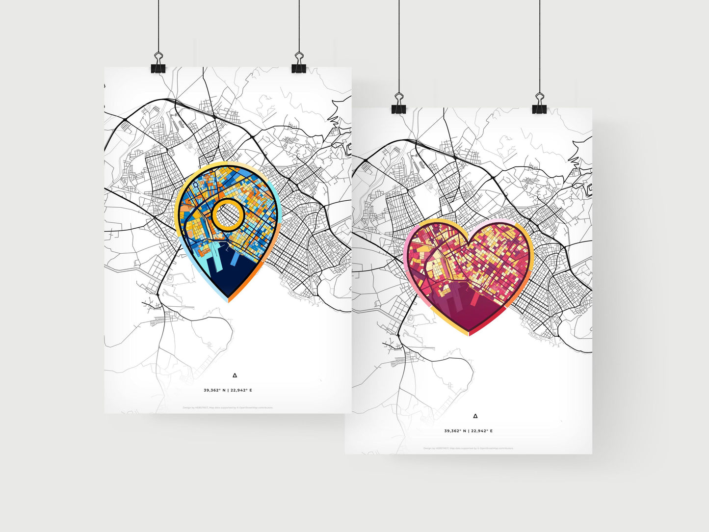 VOLOS GREECE minimal art map with a colorful icon. Where it all began, Couple map gift.
