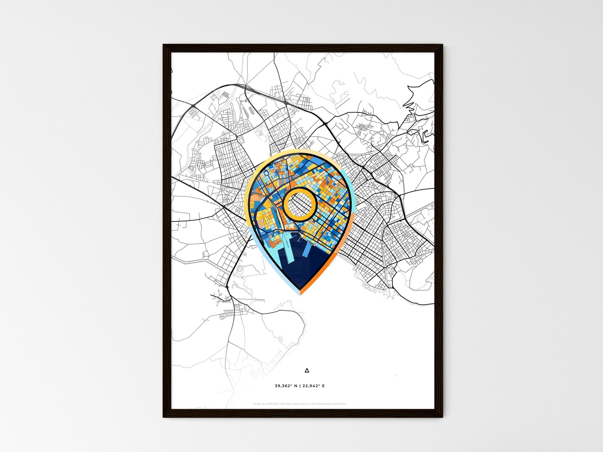 VOLOS GREECE minimal art map with a colorful icon. Where it all began, Couple map gift. Style 1