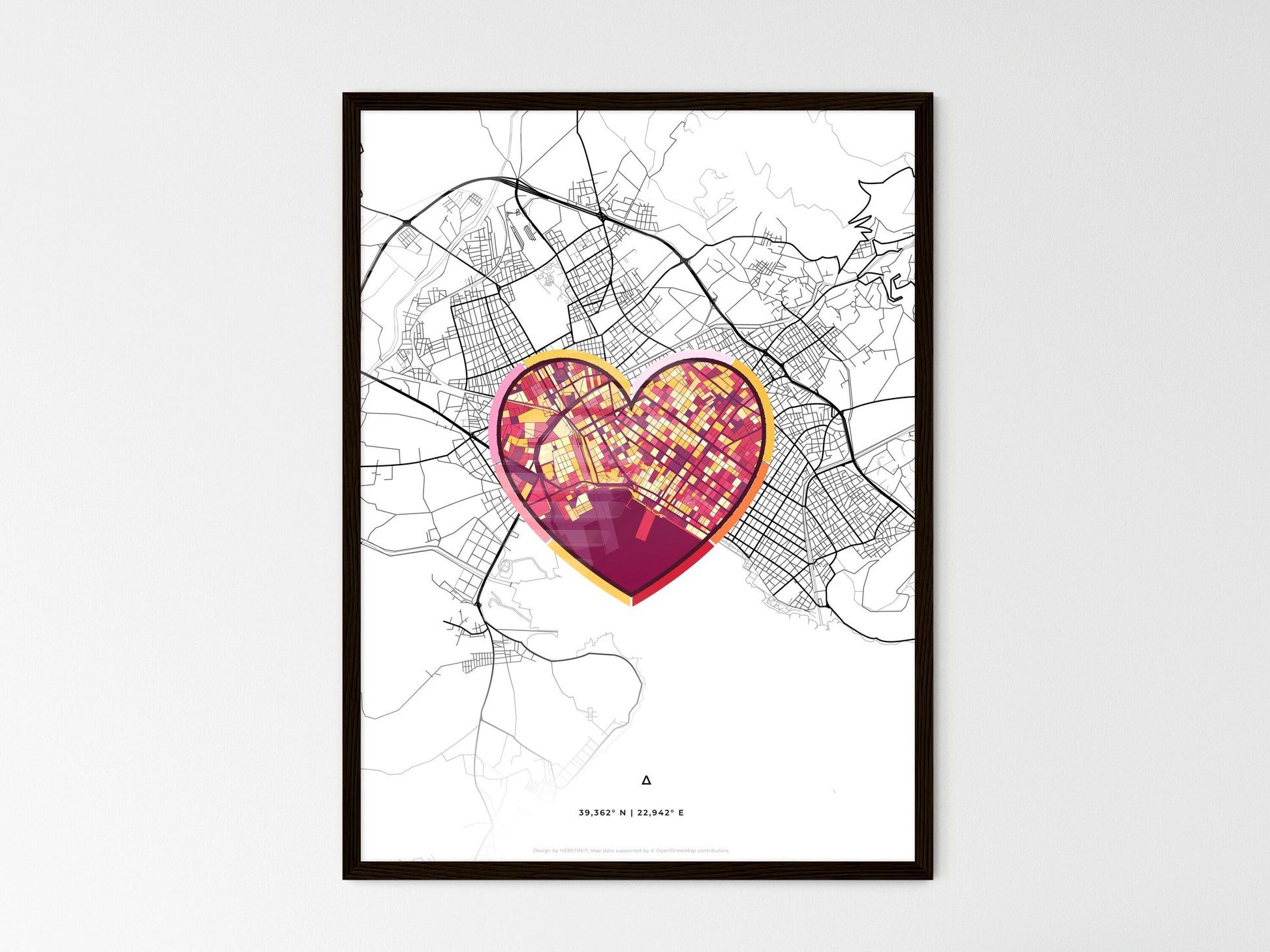 VOLOS GREECE minimal art map with a colorful icon. Where it all began, Couple map gift. Style 2