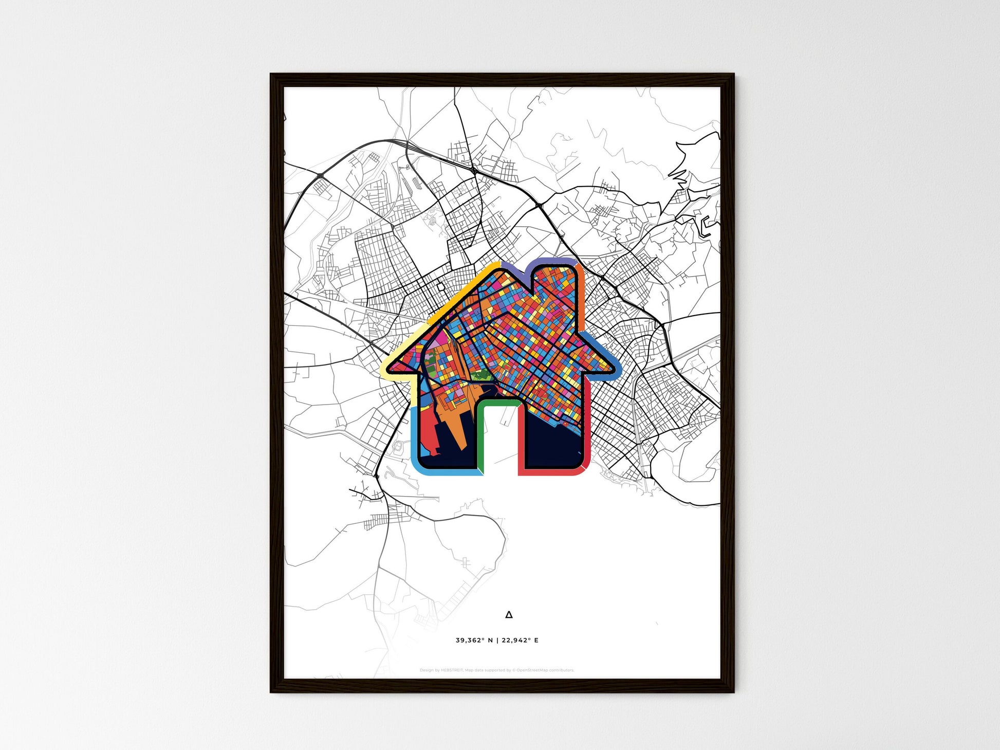 VOLOS GREECE minimal art map with a colorful icon. Where it all began, Couple map gift. Style 3