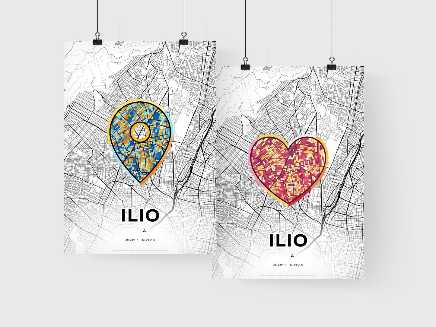 ILIO GREECE minimal art map with a colorful icon. Where it all began, Couple map gift.