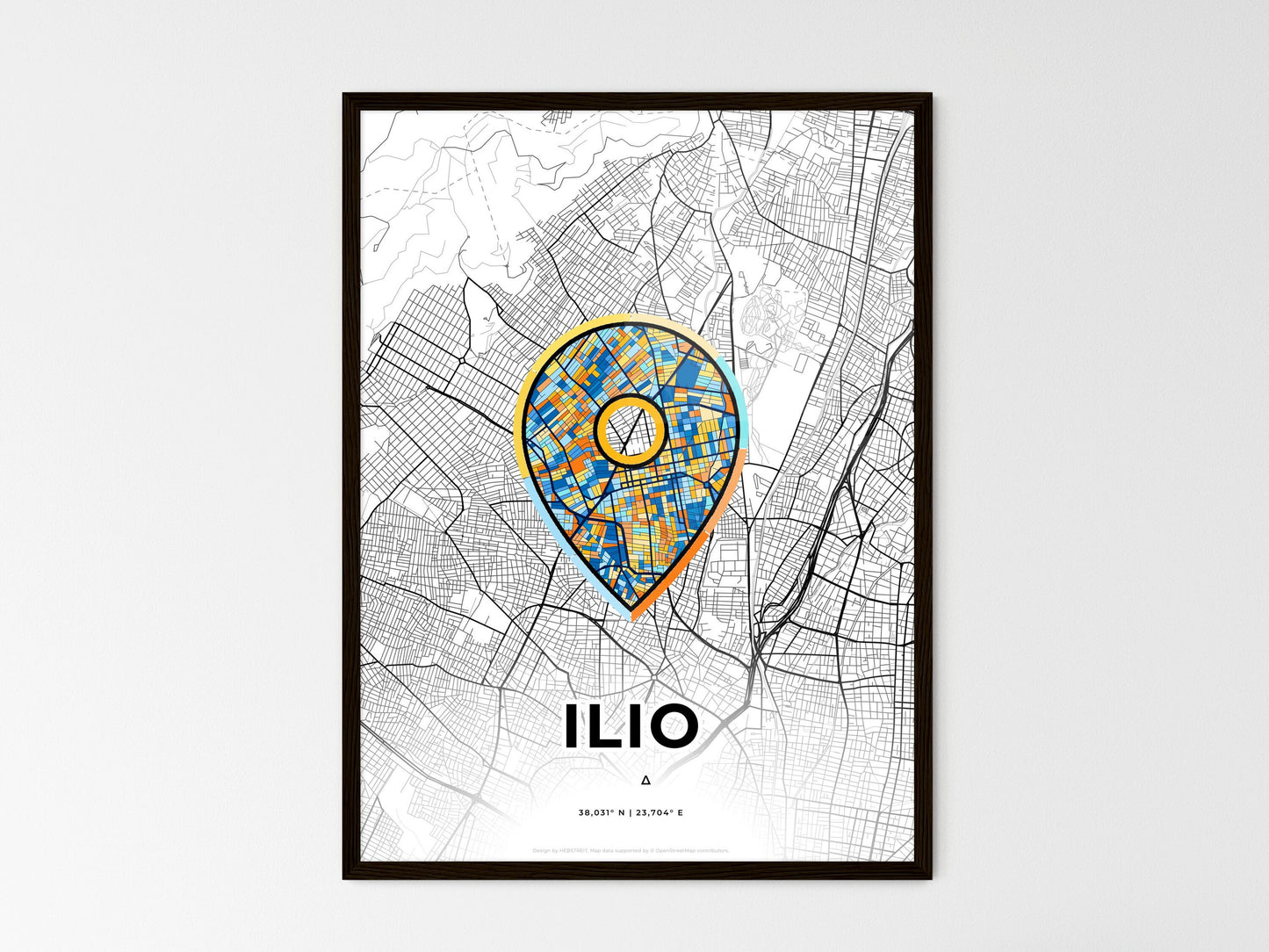 ILIO GREECE minimal art map with a colorful icon. Where it all began, Couple map gift. Style 1