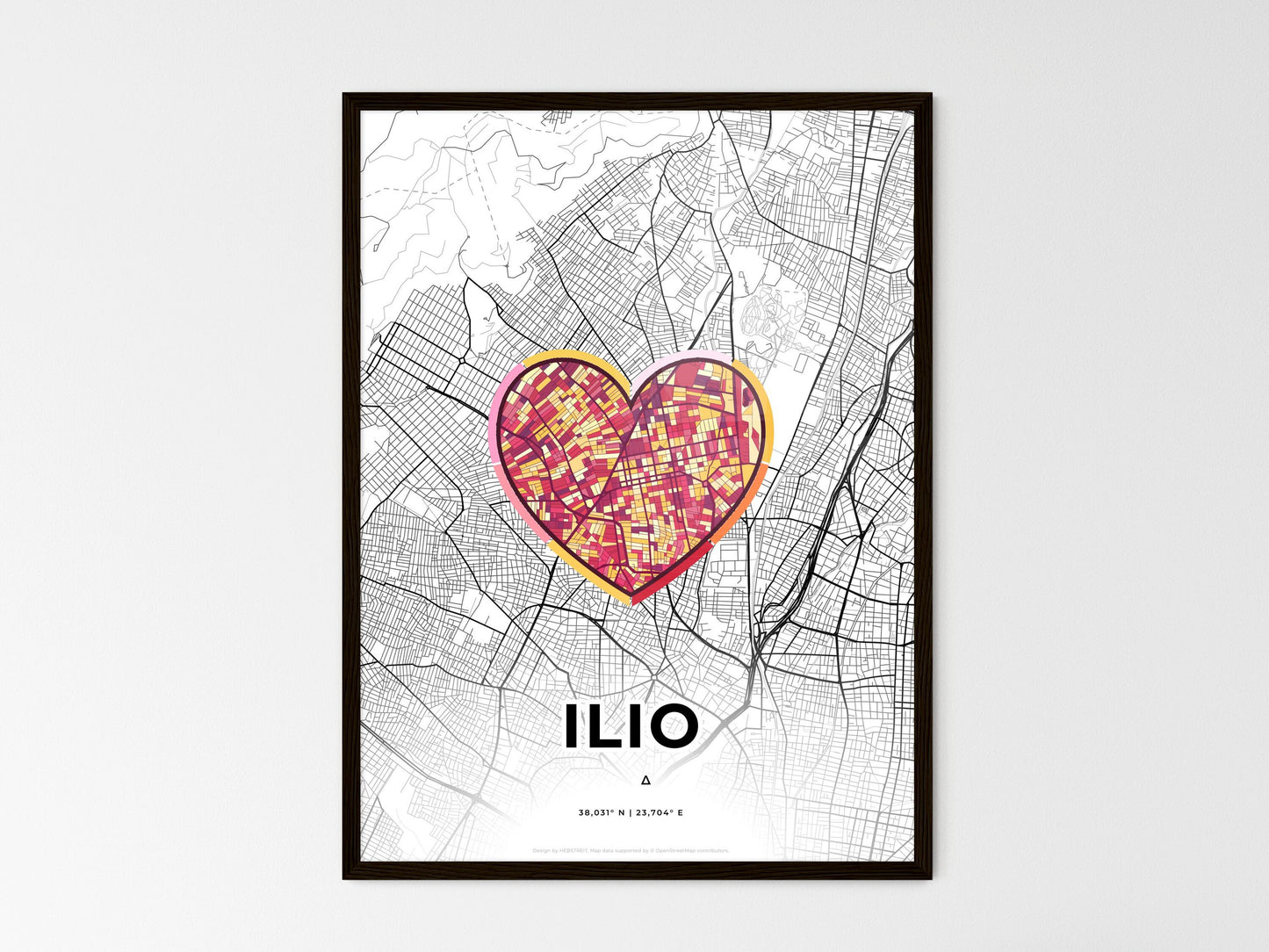 ILIO GREECE minimal art map with a colorful icon. Where it all began, Couple map gift. Style 2