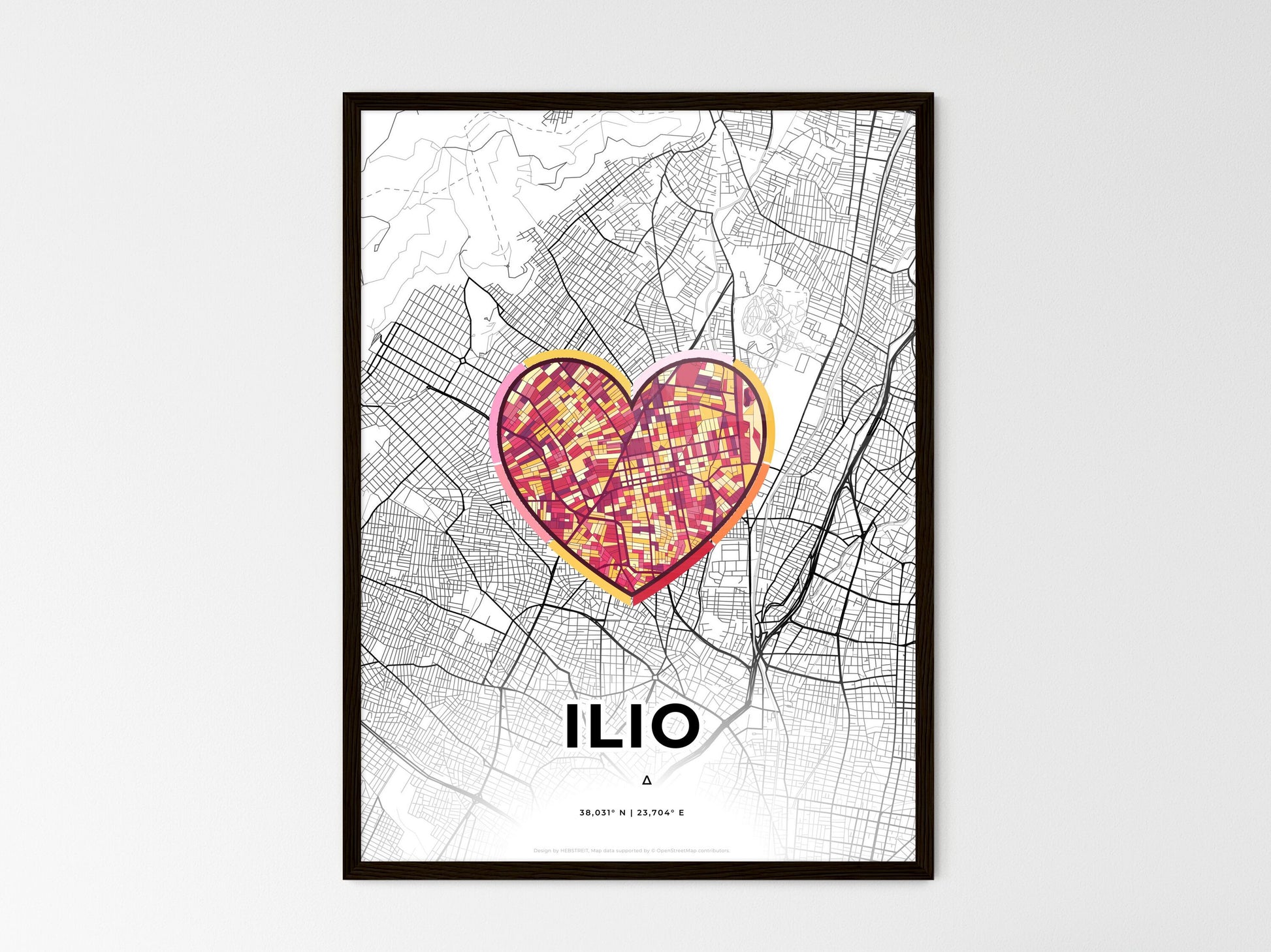 ILIO GREECE minimal art map with a colorful icon. Where it all began, Couple map gift. Style 2