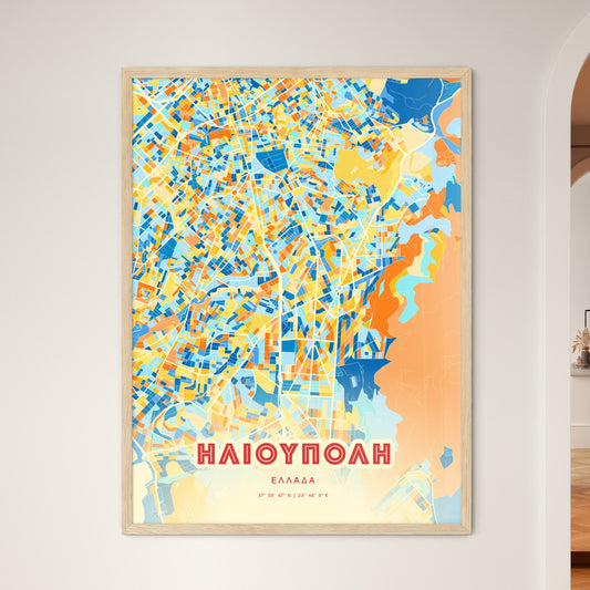 Colorful ILIOUPOLI GREECE Fine Art Map Blue Orange